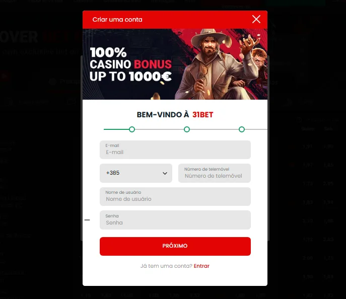 Processo de registro 31bet
